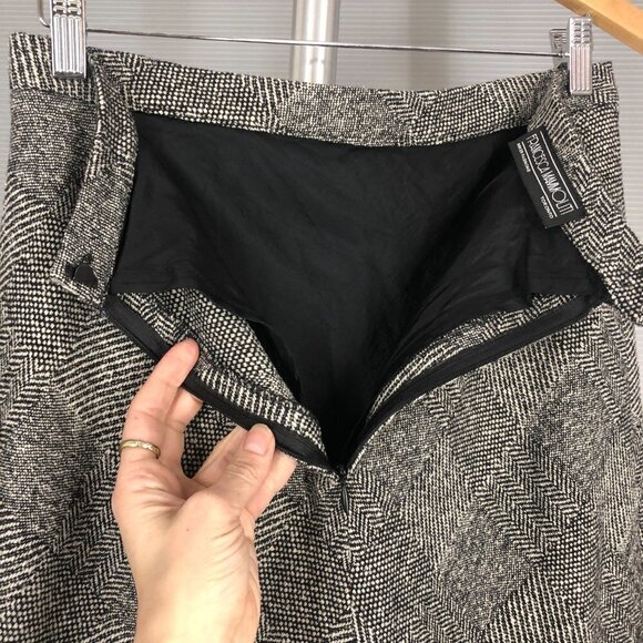 VTG Francesca Mammoliti Wool Herringbone Tweed Lace Diagonal Midi Skirt Sz M - Picture 8 of 13